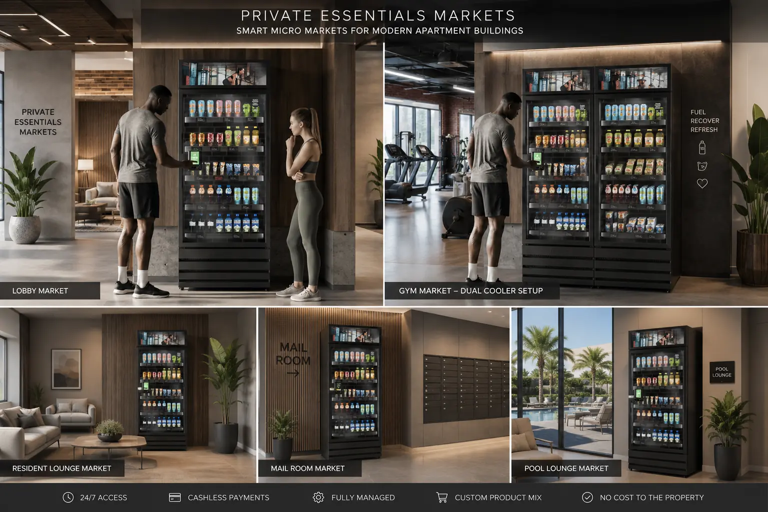 Private Essentials Markets micro market concept for apartment buildings